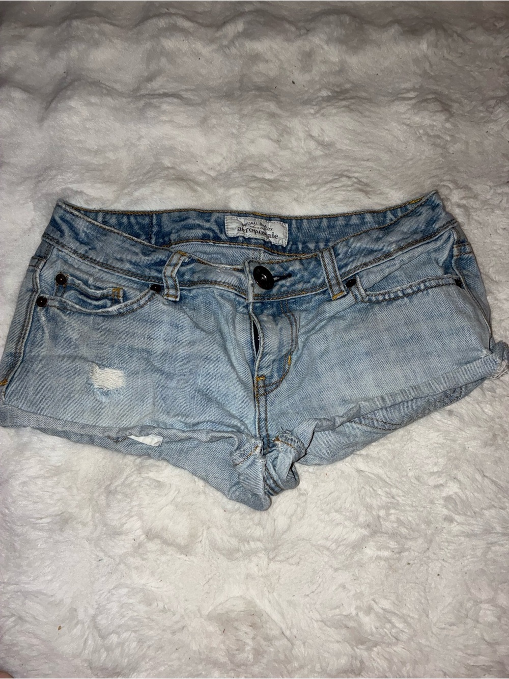 Aeropostale Faded Light Blue Denim Shortie Shorts